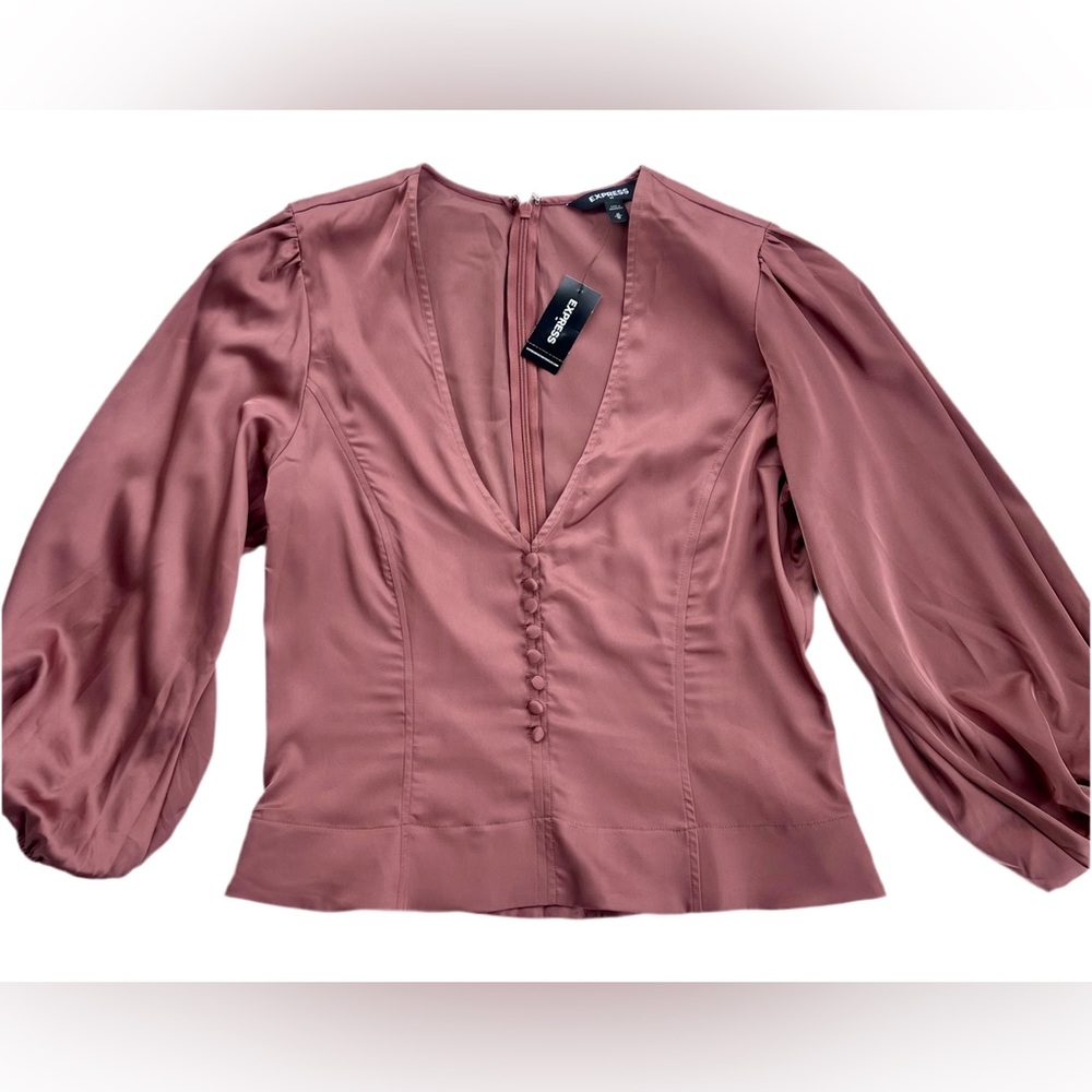 Express Pink Long Sleeve Fitted Blouse